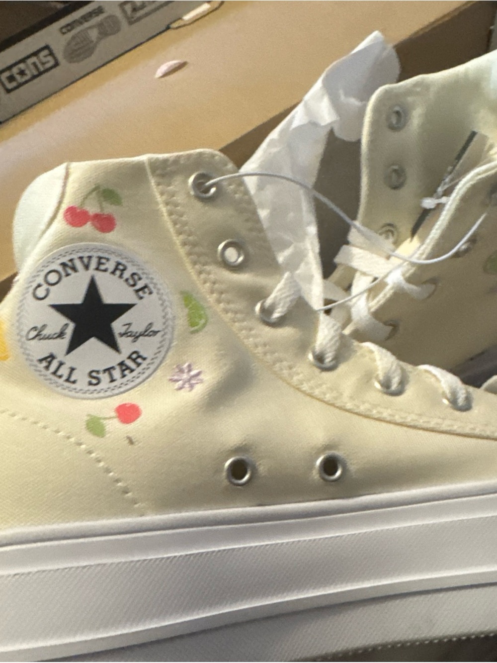 Converse Kids Cream High Top Sneakers with Fruit Print